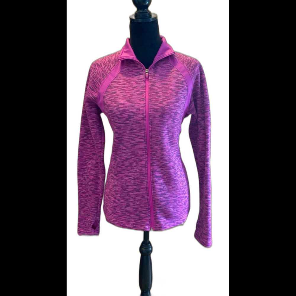 Tek Gear Jacket Women’s Fitted Sz Large Athletic Workout Full Zip Purple Black‎